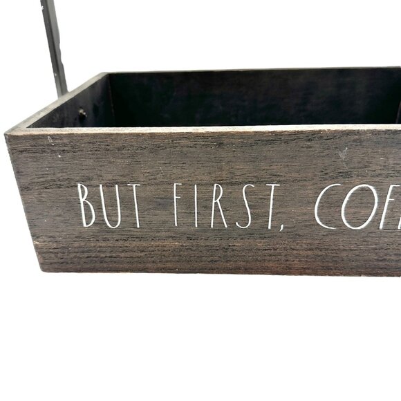 Rae Dunn BUT FIRST COFFEE Wooden Coffee Station Organizer Metal Handle Hooks - Picture 5 of 12